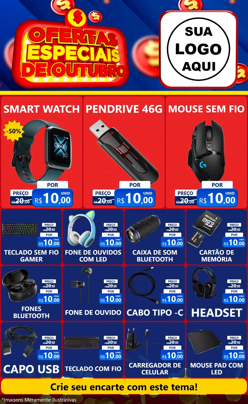 Modelo de Encarte para Encarte Grande com o tema Ofertas Especiais de Outubro para Informática