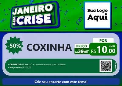 Modelo de Cartaz para Cartaz A4 Horizontal com o tema Janeiro Sem Crise para Salgadaria