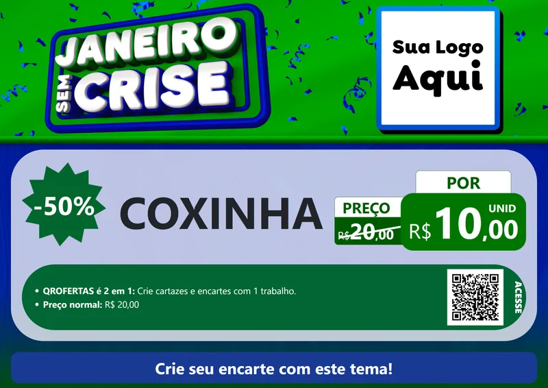 Modelo de Cartaz para Cartaz A4 Horizontal com o tema Janeiro Sem Crise para Salgadaria