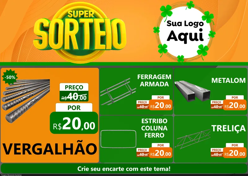 Modelo de Encarte para Encarte A4 Horizontal com o tema Super Sorteio para Ferragens