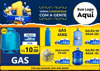 Modelo de Encarte para Encarte A4 Horizontal com o tema Um Mês de Aniversário para Água e gás