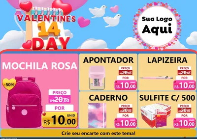 Modelo de Encarte para Encarte A4 Horizontal com o tema Valentine's Day para Papelaria