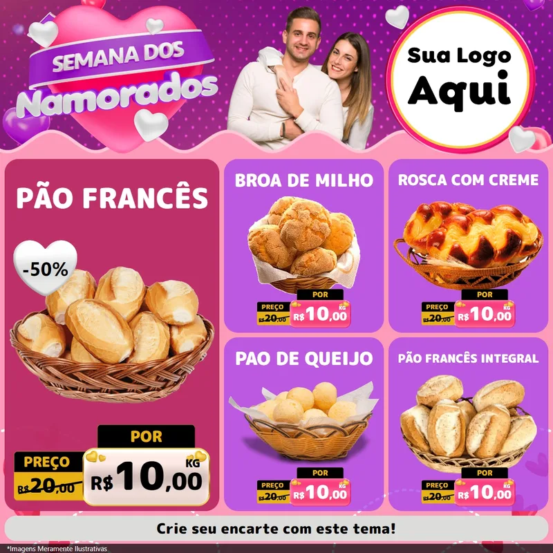 Modelo de Rede Social para Feed Facebook com o tema Semana dos Namorados para Padaria