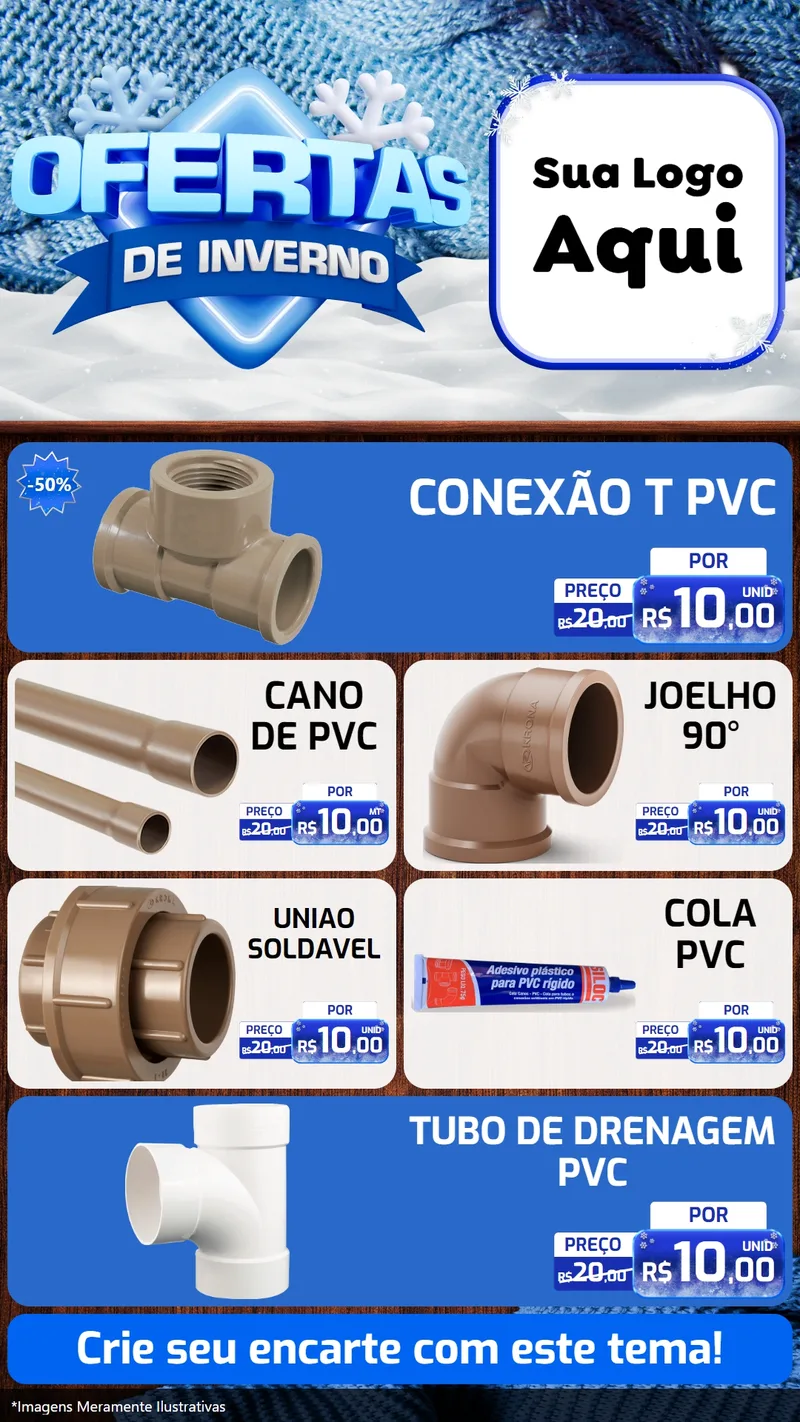 Modelo de TV para TV Vertical com o tema Ofertas de Inverno para Tubos e conexões