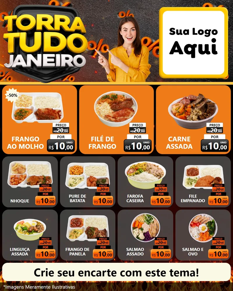 Modelo de Rede Social para Feed Instagram com o tema Torra Tudo Janeiro para Restaurante