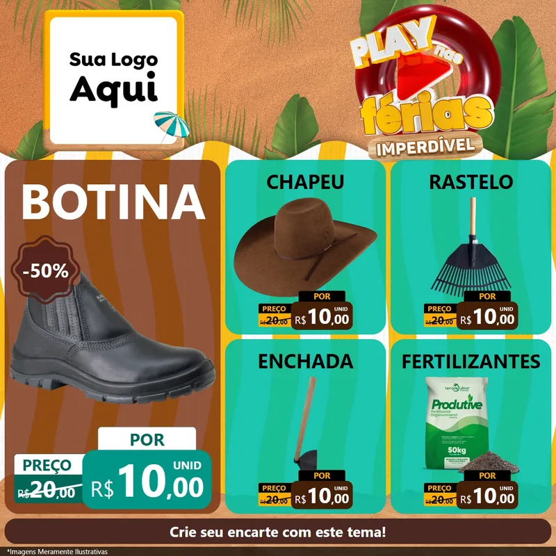 Modelo de Rede Social para Feed Facebook com o tema Play Nas Férias Imperdível para Agropecuária