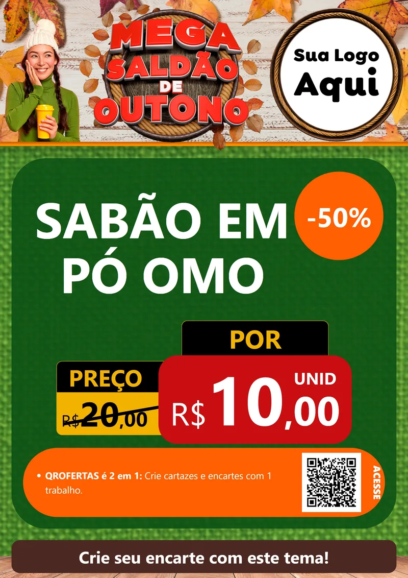 Modelo de Cartaz para Cartaz A4 Vertical com o tema Mega Saldão de Outono para Produtos de Limpeza