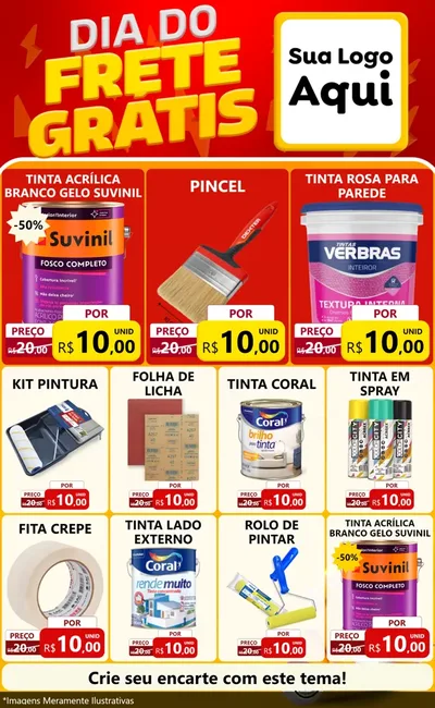 Modelo de Encarte para Encarte Grande com o tema Dia do Frete Grátis para Tintas e Ferramentas