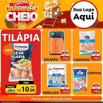 Modelo de Rede Social para Feed Facebook com o tema Promoção carrinho cheio para Peixaria