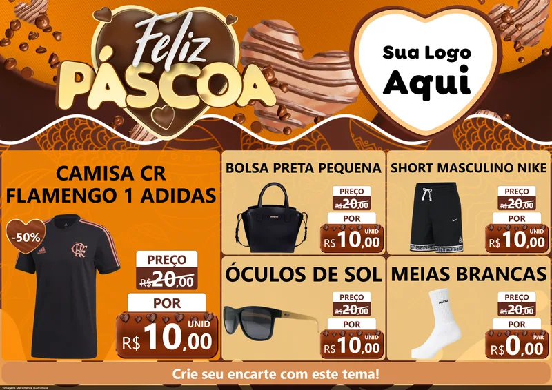 Modelo de Encarte para Encarte A4 Horizontal com o tema Feliz Páscoa para Roupas e acessórios