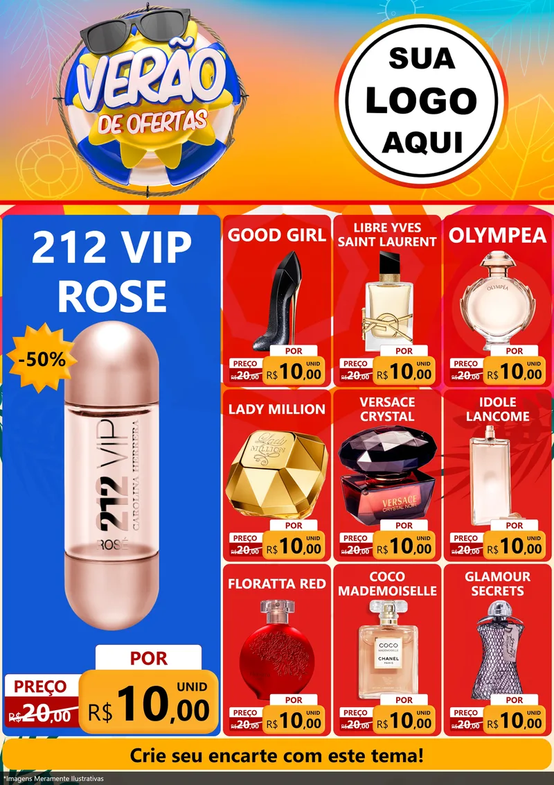 Modelo de Encarte para Encarte A4 Vertical com o tema Verão de Ofertas para Perfumes