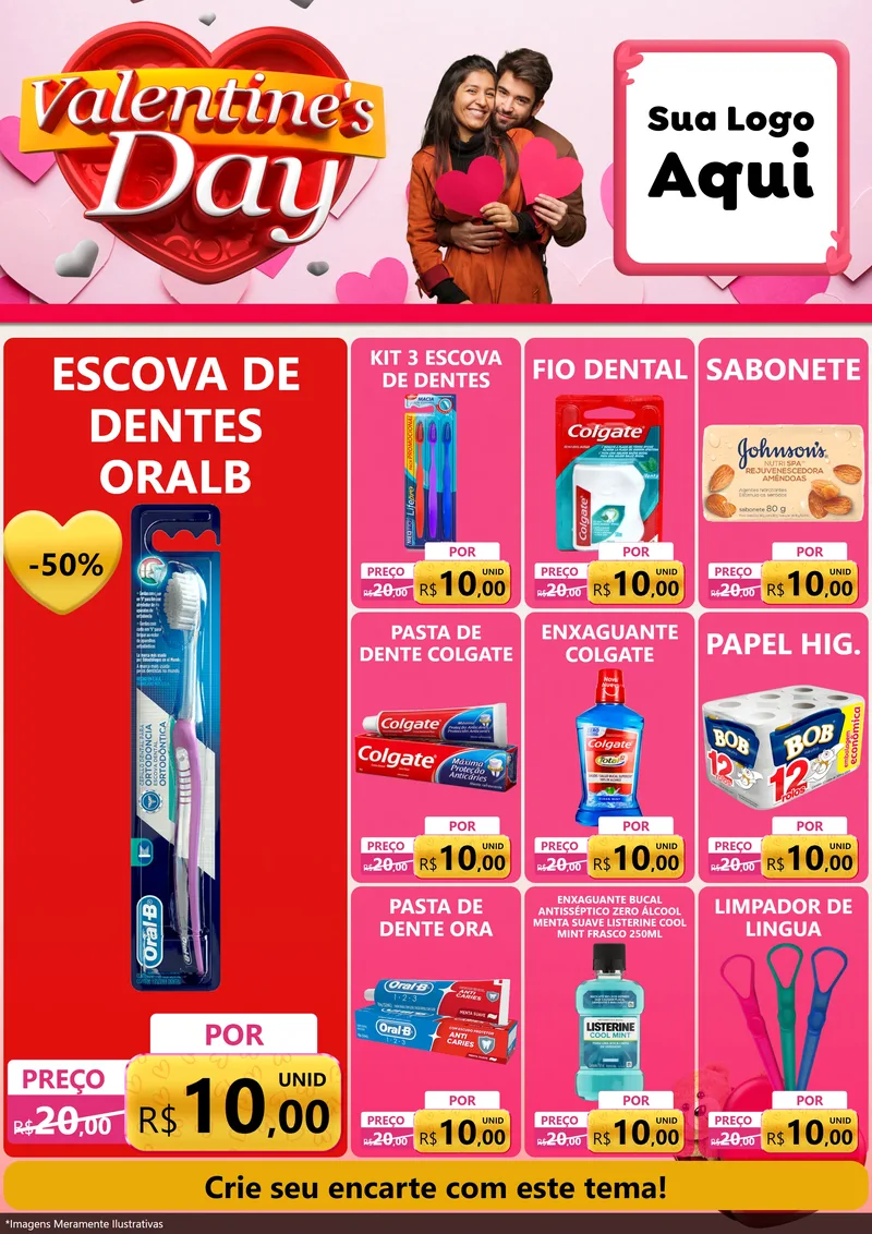 Modelo de Encarte para Encarte A4 Vertical com o tema Valentine's Day para Higiene Pessoal