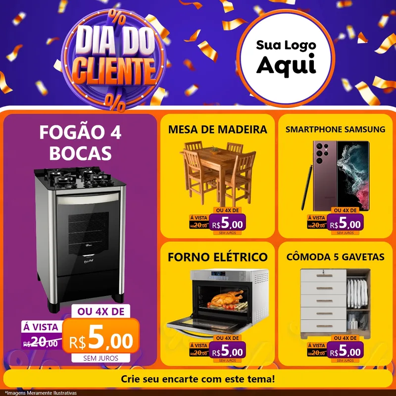 Modelo de Rede Social para Feed Facebook com o tema Dia do Cliente para Móveis e Eletro