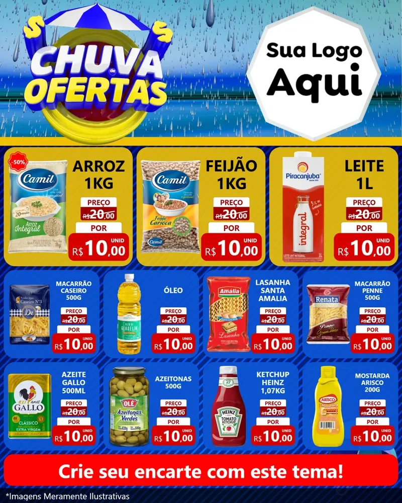Modelo de Rede Social para Feed Instagram com o tema Chuva de Ofertas para Supermercado