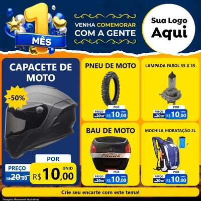 Modelo de Rede Social para Feed Facebook com o tema Um Mês de Aniversário para Moto peças