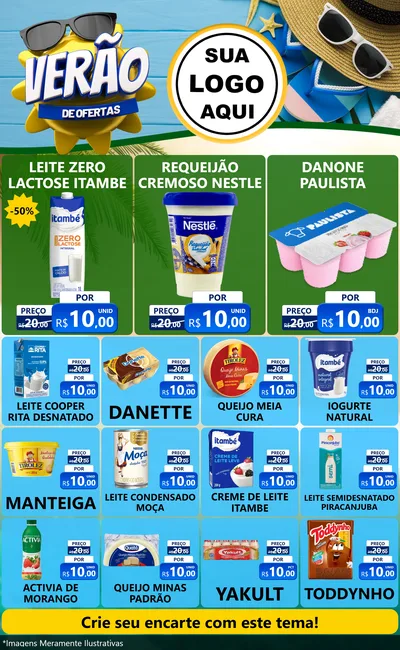 Modelo de Encarte para Encarte Grande com o tema Verão de Ofertas para Frios e Laticínios