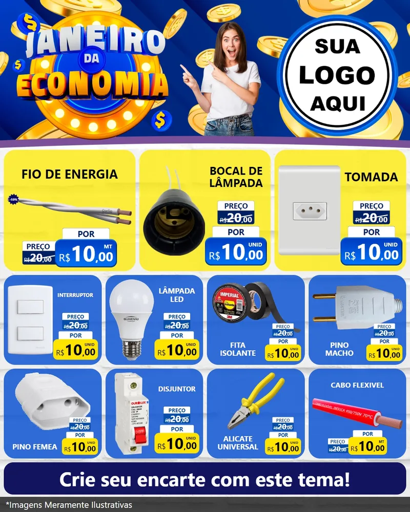 Modelo de Rede Social para Feed Instagram com o tema Janeiro da Economia para Materiais Elétricos