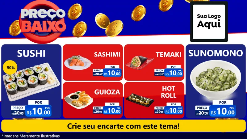 Modelo de TV para TV Horizontal com o tema Preço Baixo para Comida japonesa