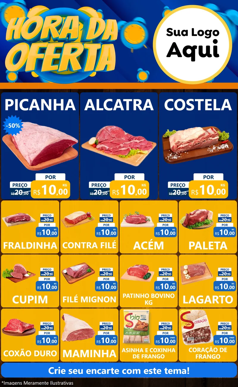 Modelo de Encarte para Encarte Grande com o tema Hora da Oferta para Açougue