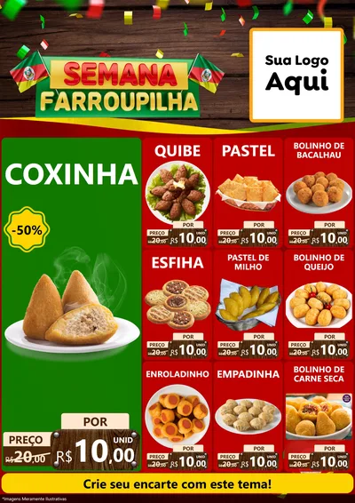 Modelo de Encarte para Encarte A4 Vertical com o tema Semana Farroupilha para Salgadaria