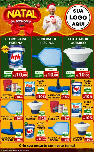Modelo de Encarte para Encarte Grande com o tema Natal da Economia para Produtos para Piscina