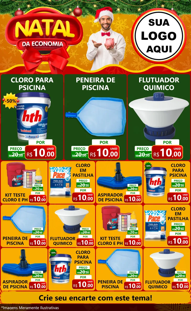 Modelo de Encarte para Encarte Grande com o tema Natal da Economia para Produtos para Piscina