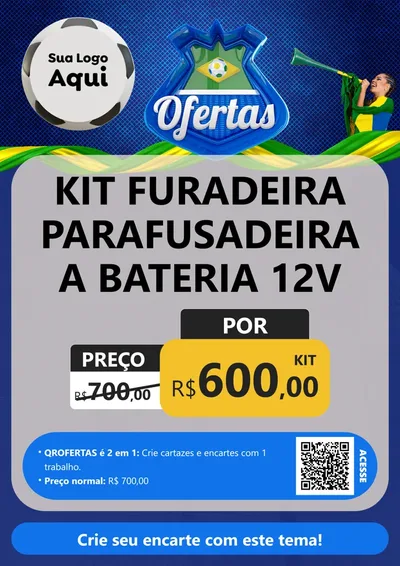 Modelo de Cartaz para Cartaz A4 Vertical com o tema Ofertas (Futebol) para Maquinas e Ferramentas