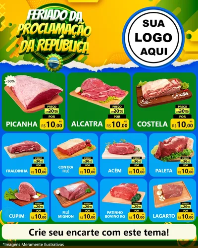 Modelo de Rede Social para Feed Instagram com o tema Feriado da Proclamação da República para Açougue