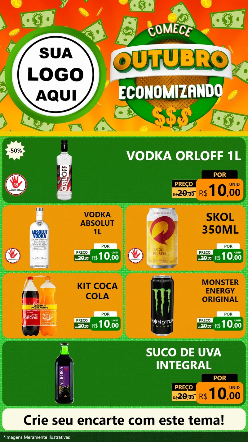 Modelo de TV para TV Vertical com o tema Comece Outubro Economizando para Distribuidora de bebidas