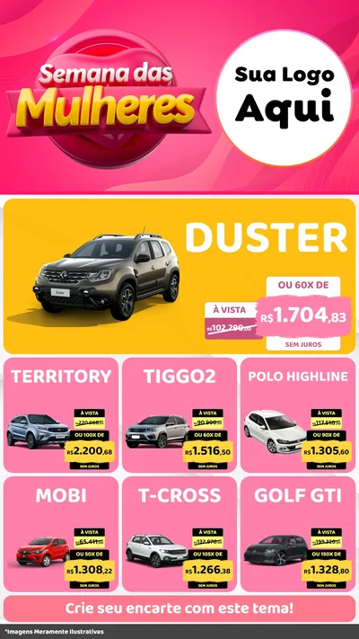 Modelo de Rede Social para Stories com o tema Semana das Mulheres para Concessionaria de Carros