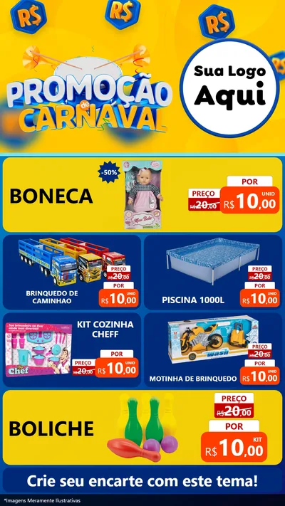 Modelo de TV para TV Vertical com o tema Promoção de Carnaval para Brinquedos