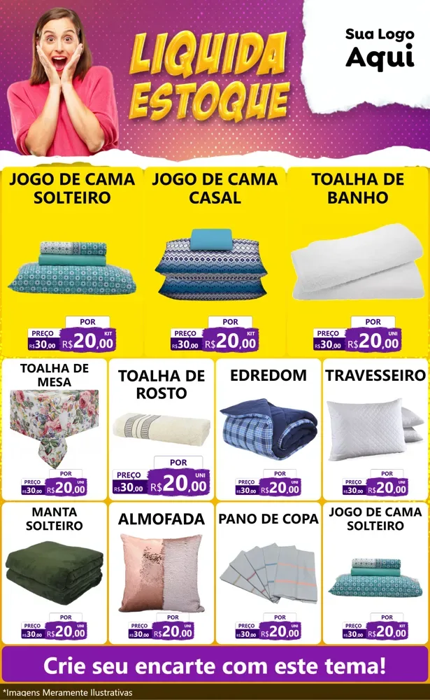 Modelo de Encarte para Encarte Grande com o tema Liquida estoque para Cama, Mesa e Banho