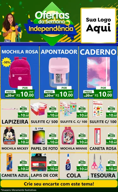 Modelo de Encarte para Encarte Grande com o tema Ofertas da Semana da Independência para Papelaria