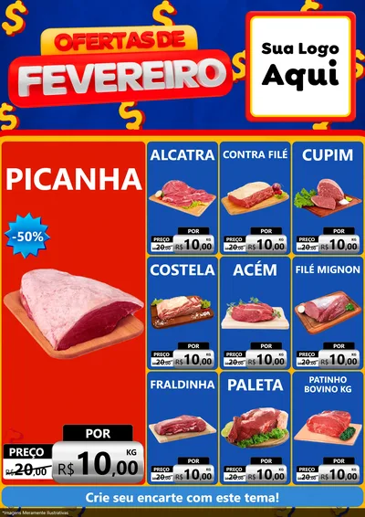 Modelo de Encarte para Encarte A4 Vertical com o tema Ofertas de Fevereiro para Açougue