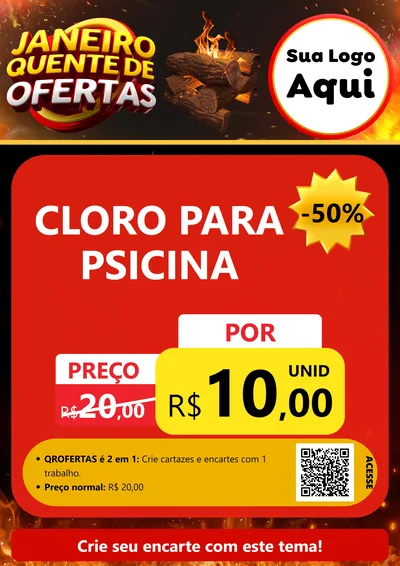 Modelo de Cartaz para Cartaz A4 Vertical com o tema Janeiro Quente de Ofertas para Produtos para Piscina