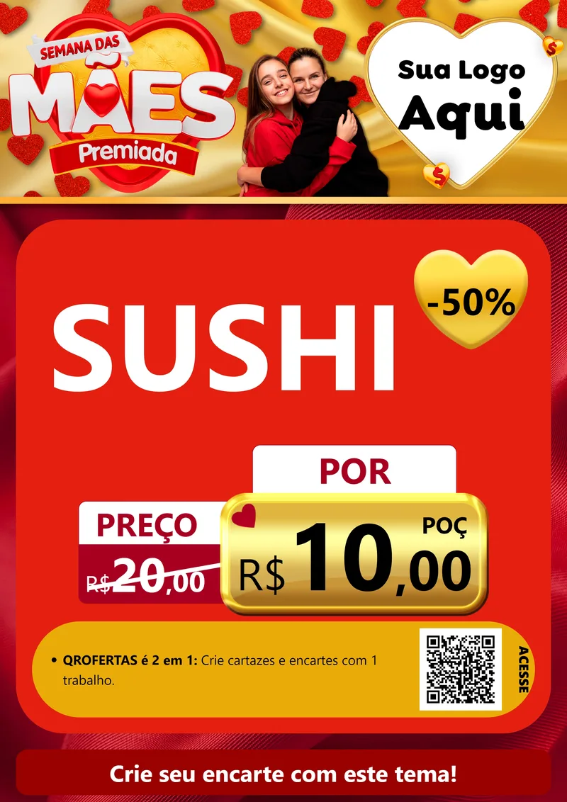 Modelo de Cartaz para Cartaz A4 Vertical com o tema Semana das Mães Premiada para Comida japonesa