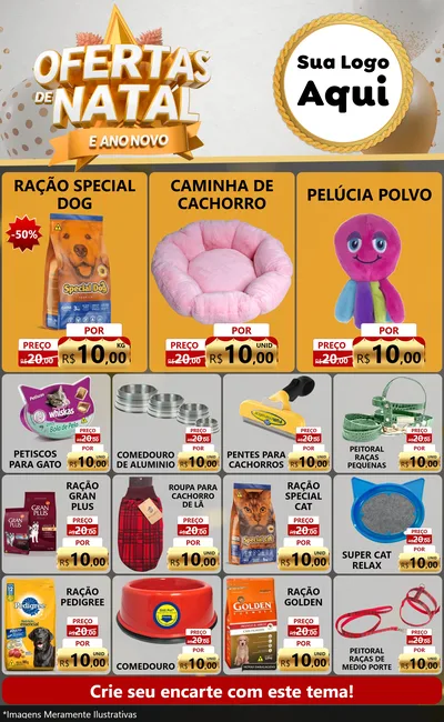 Modelo de Encarte para Encarte Grande com o tema Ofertas De Natal E Ano Novo para Pet Shop