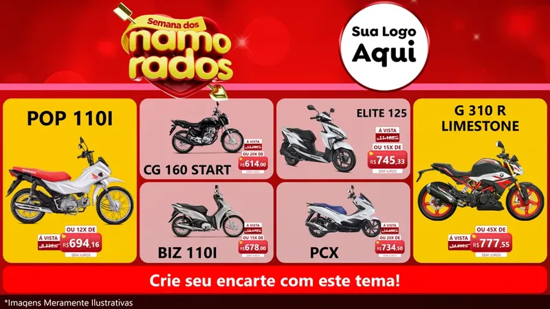 Modelo de TV para TV Horizontal com o tema Semana dos namorados para Concessionaria de Motos