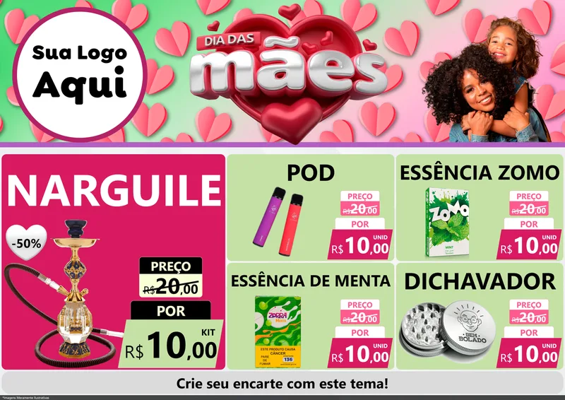 Modelo de Encarte para Encarte A4 Horizontal com o tema Dia das Mães para Tabacaria