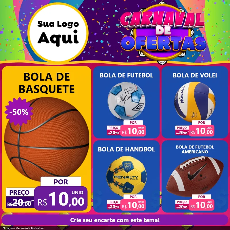 Modelo de Rede Social para Feed Facebook com o tema Carnaval de Ofertas para Artigos Esportivos