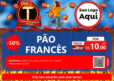 Modelo de Cartaz para Cartaz A4 Horizontal com o tema Dia T - O Dia Mais Barato Do Mês para Padaria