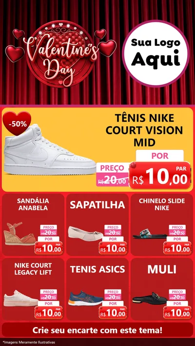 Modelo de Rede Social para Stories com o tema Valentine's Day para Calçados
