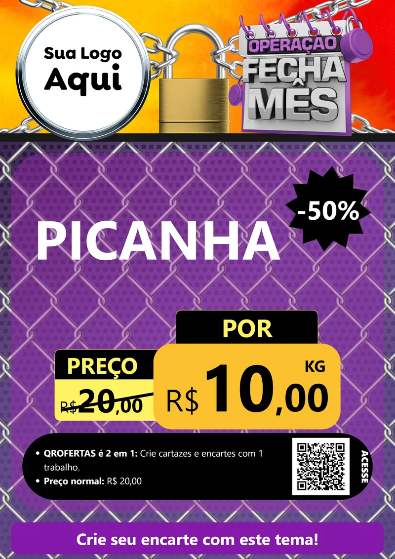 Modelo de Cartaz para Cartaz A4 Vertical com o tema Operação Fecha Mês para Açougue