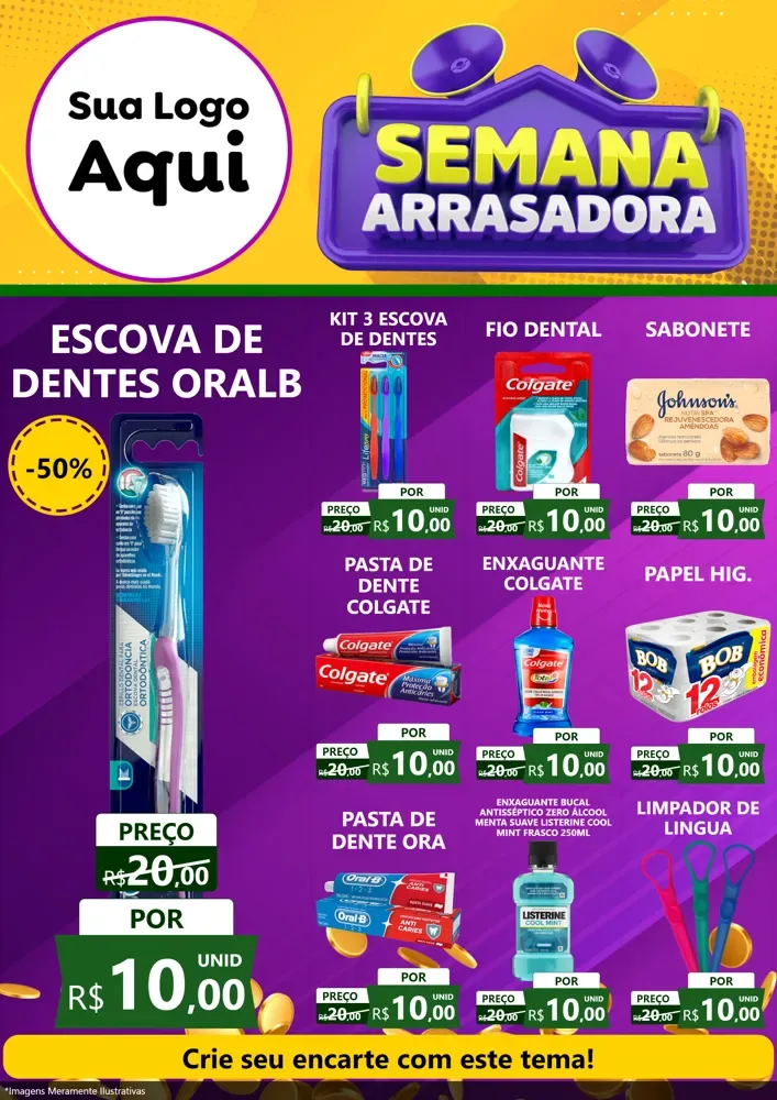 Modelo de Encarte para Encarte A4 Vertical com o tema Semana Arrasadora para Higiene Pessoal