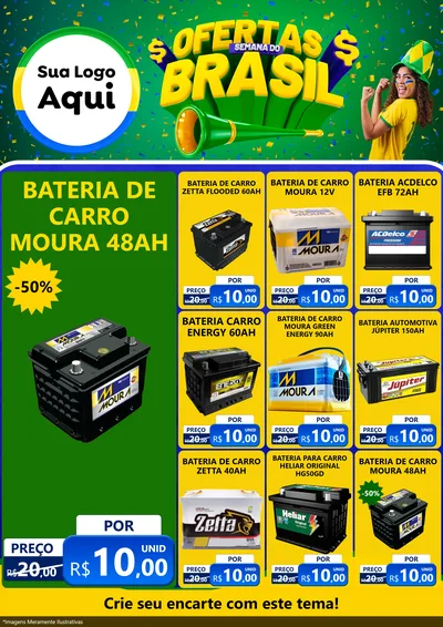 Modelo de Encarte para Encarte A4 Vertical com o tema Ofertas Semana do Brasil para Baterias Elétricas