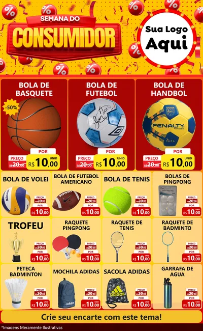 Modelo de Encarte para Encarte Grande com o tema Semana do Consumidor para Artigos Esportivos