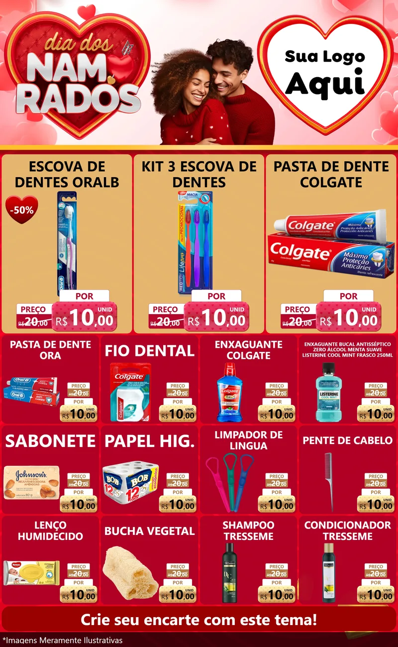 Modelo de Encarte para Encarte Grande com o tema Dia dos Namorados para Higiene Pessoal