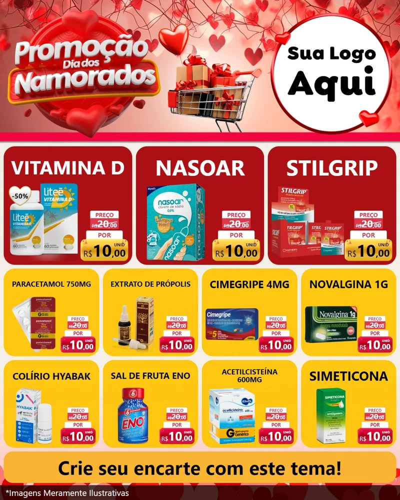 Modelo de Rede Social para Feed Instagram com o tema Promoção Dia dos Namorados para Farmácia