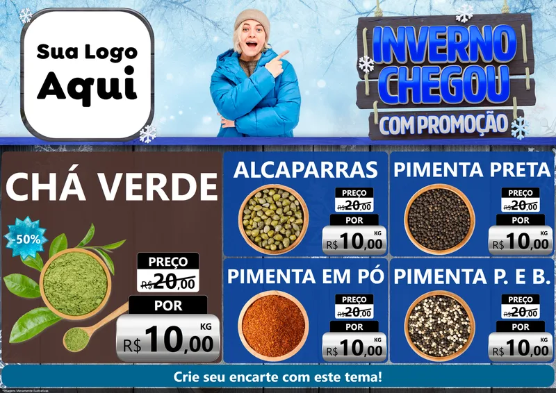 Modelo de Encarte para Encarte A4 Horizontal com o tema Inverno Chegou Com Promoção para Produtos Naturais