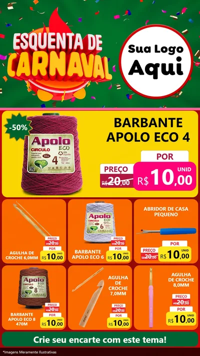 Modelo de Rede Social para Stories com o tema Esquenta de Carnaval para Armarinho e Aviamentos